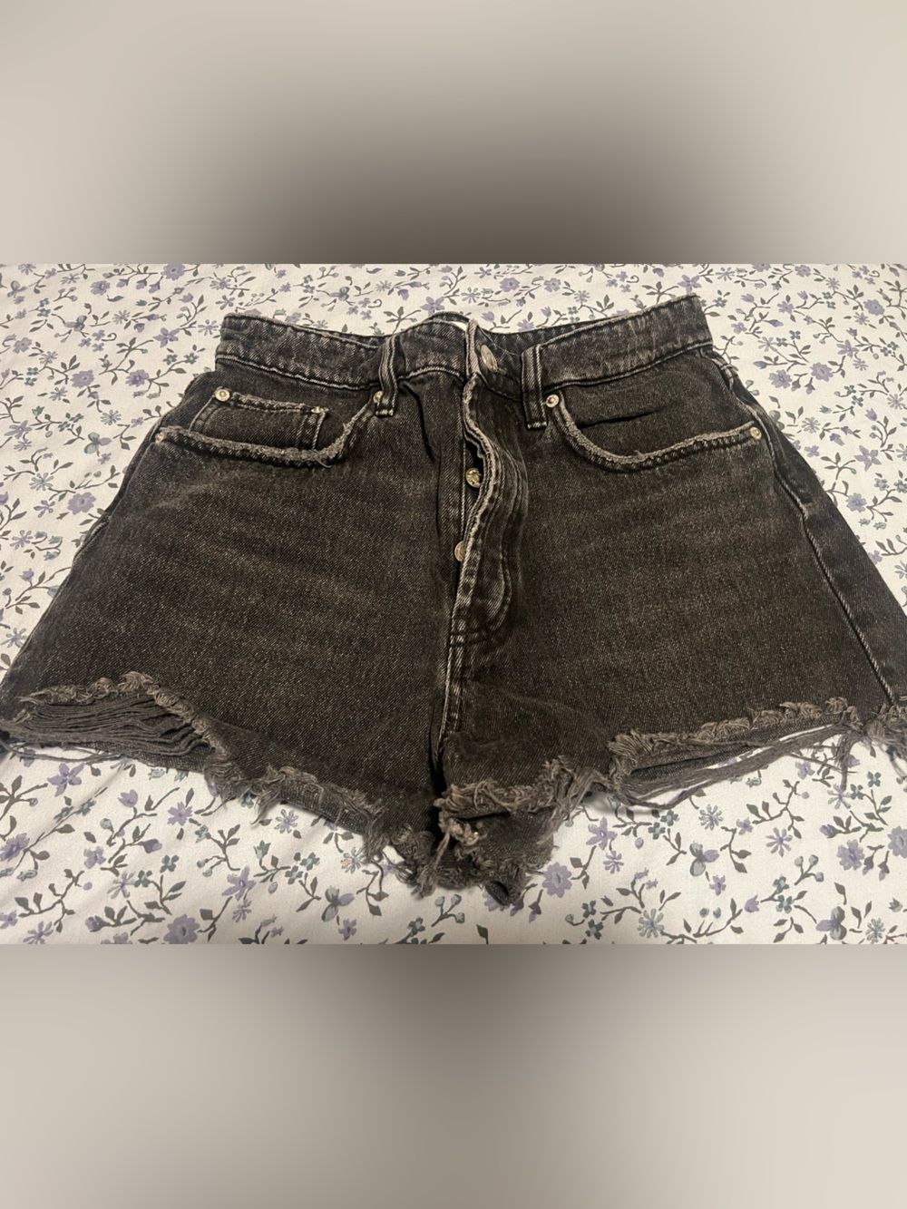 Zara Black Washed Distressed Denim Shorts